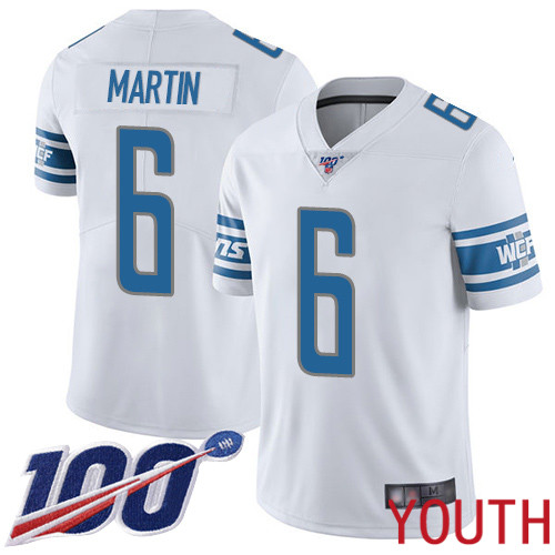 Detroit Lions Limited White Youth Sam Martin Road Jersey NFL Football 6 100th Season Vapor Untouchable